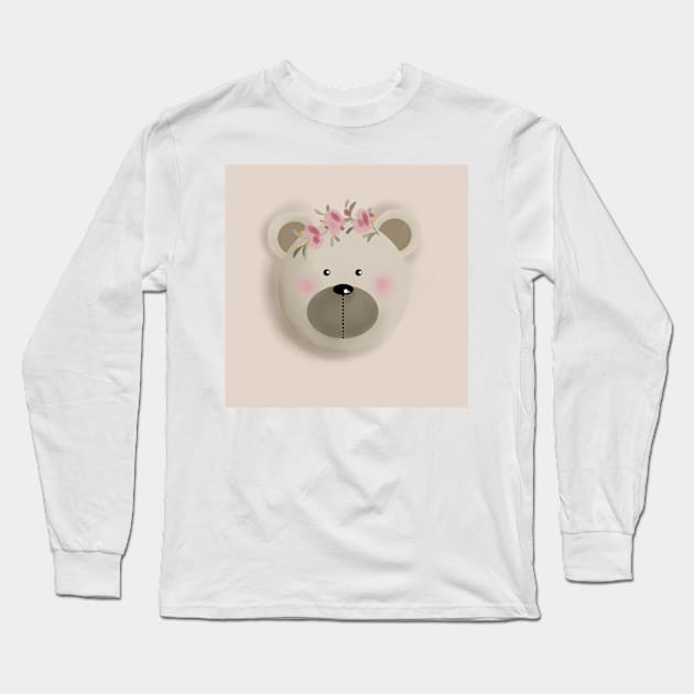 Kawai Bear - Beige Color Long Sleeve T-Shirt by Canvases-lenses